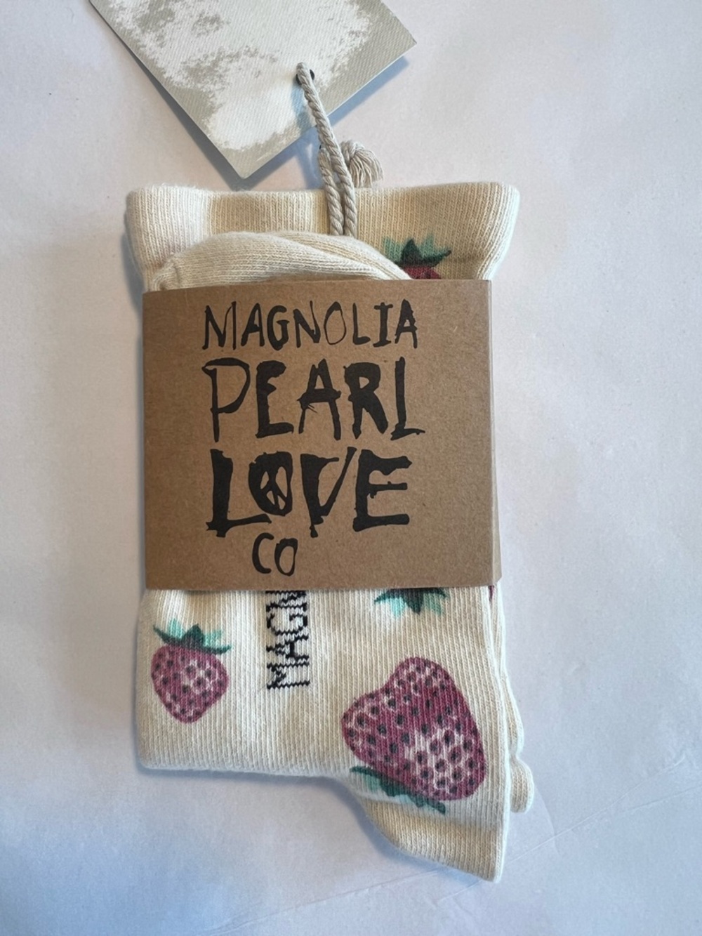 Magnolia Pearl Cream Socks with Pink Strawberry Print